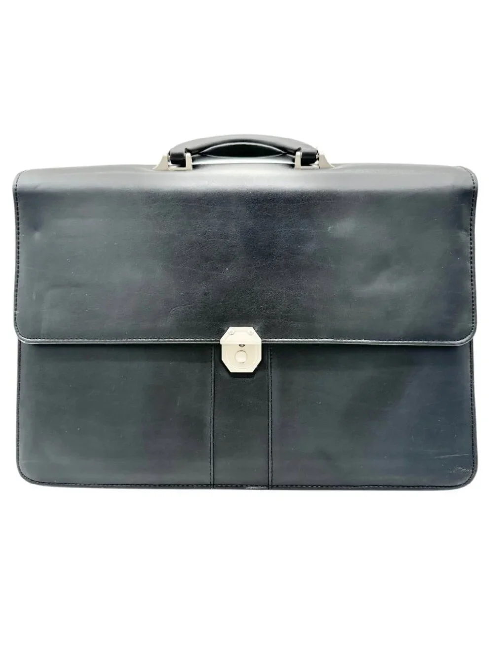 Black Leather Expandable Briefcase With Locking Clasp 17W x 12H x 2.5D
